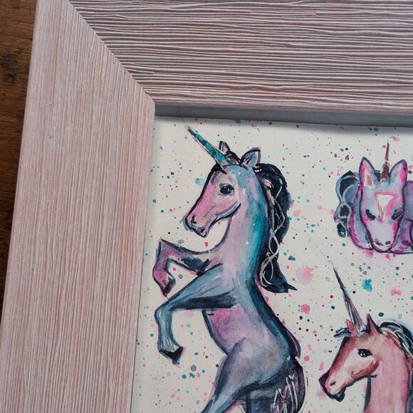 Original Watercolor - Galaxy Pink Unicorns on a Splatter Confetti Background - Picture 3 of 7